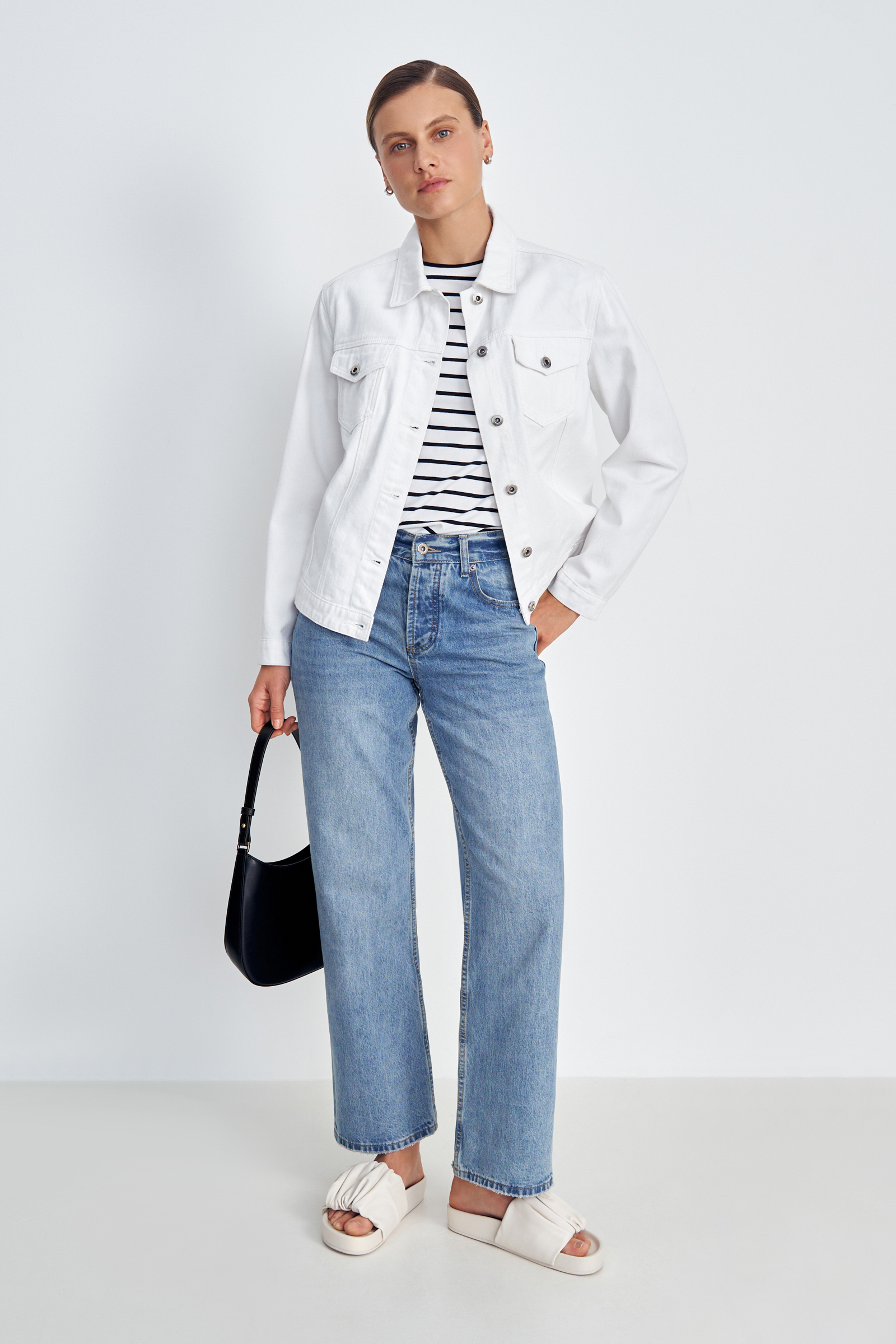 Джинсовая куртка-рубашка прямого силуэта