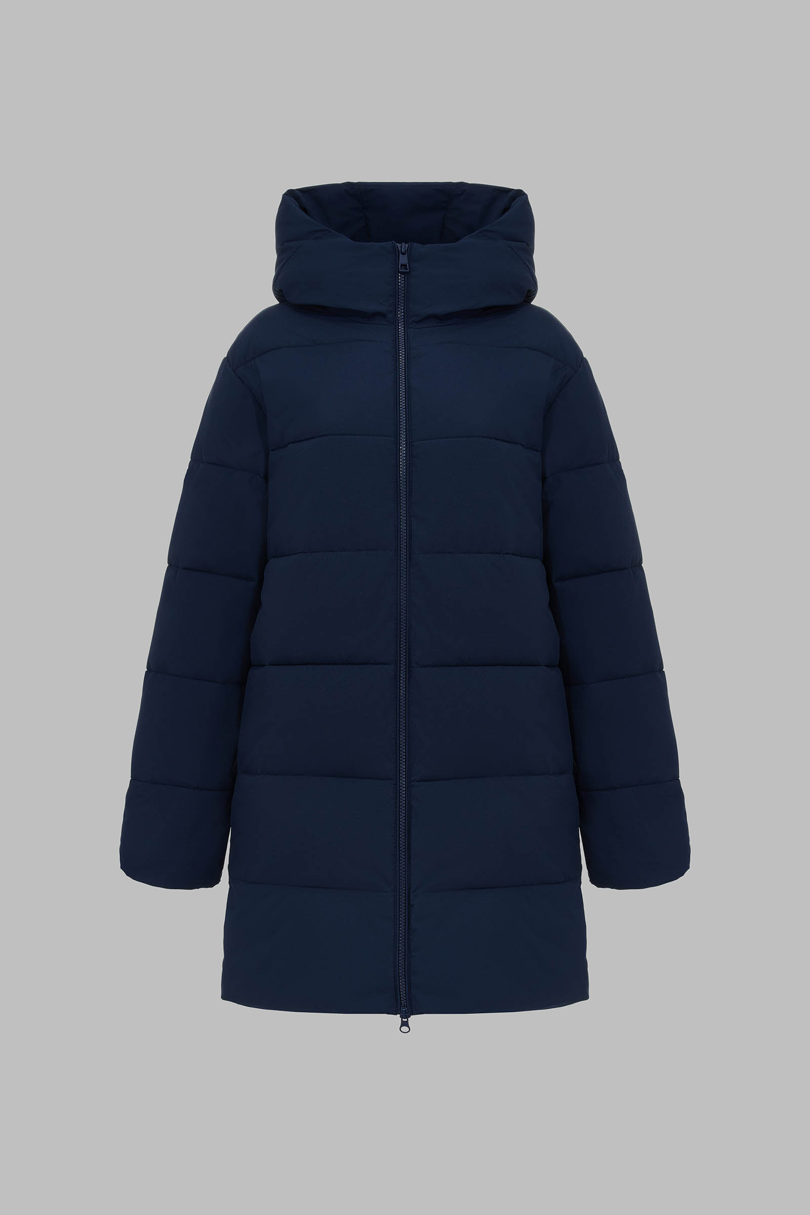 Утепленное полупальто с капюшоном