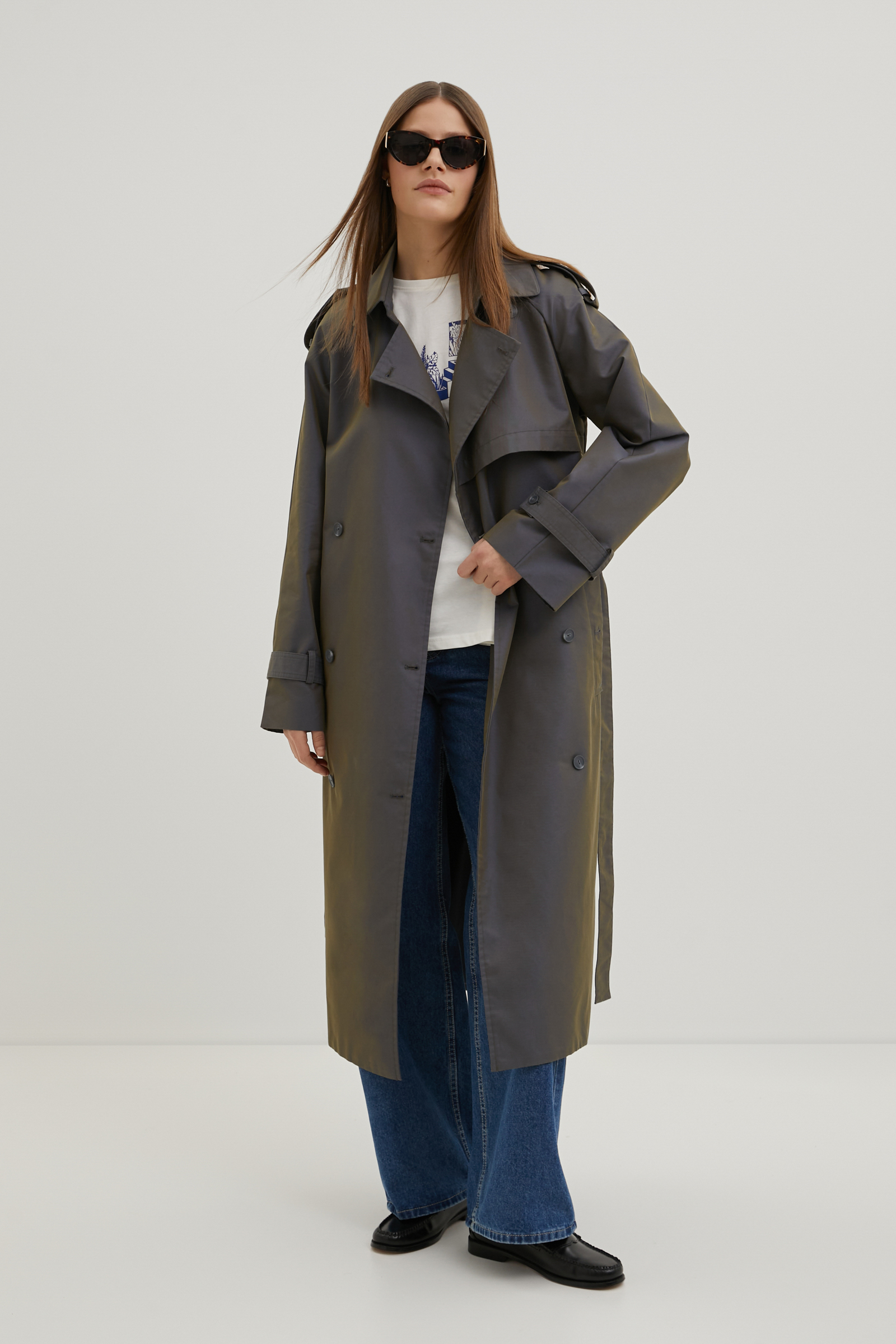 Плащ с поясом свободного силуэта