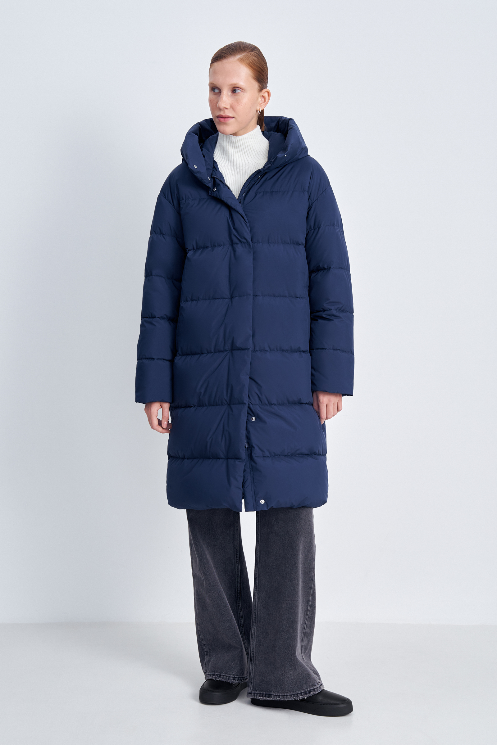 Пуховое пальто прямого кроя