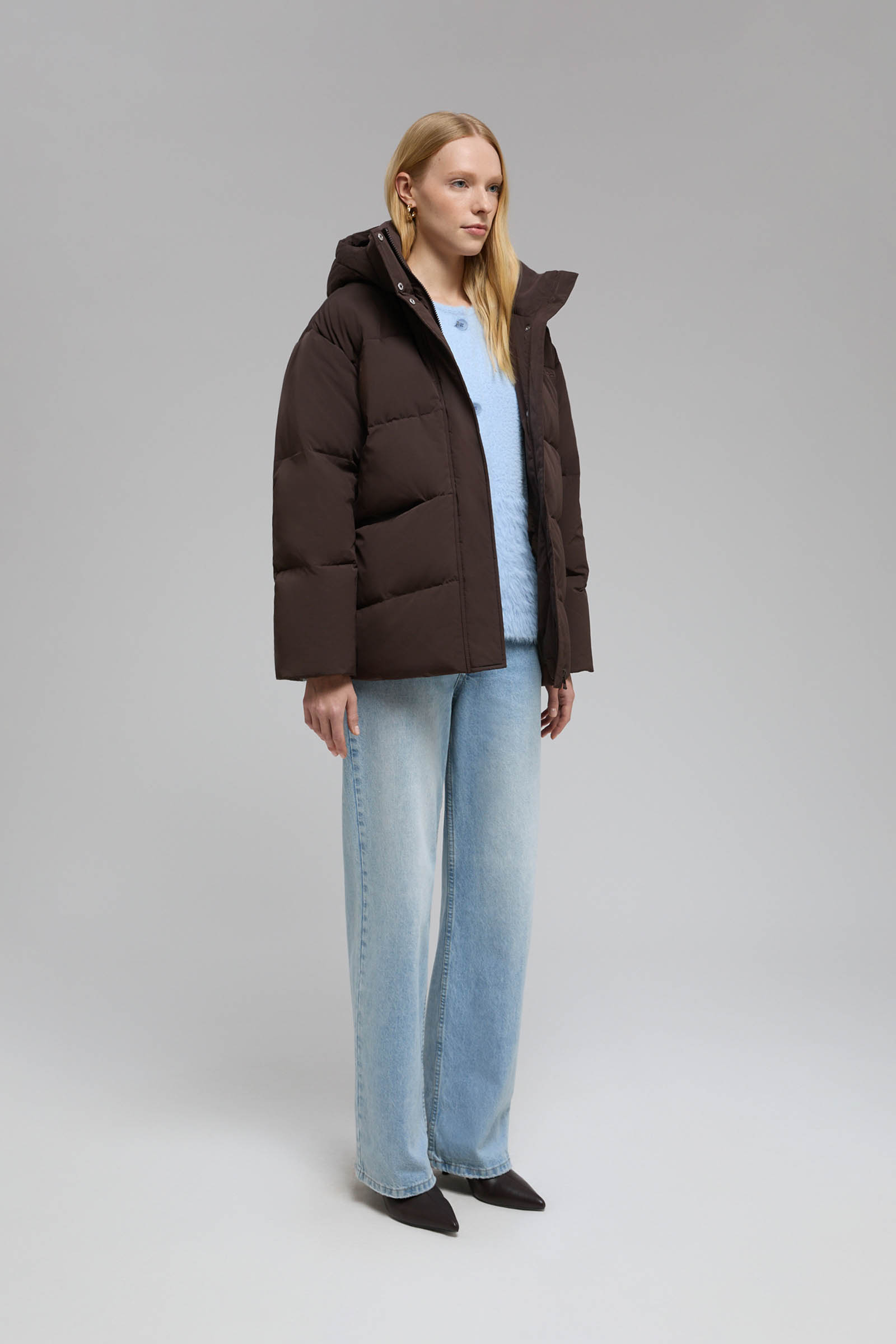 Стеганый пуховик с натуральным пухом