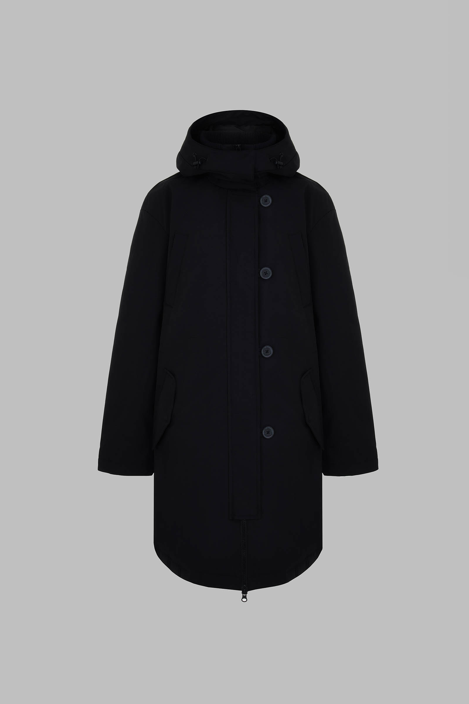 Утепленное пальто с капюшоном