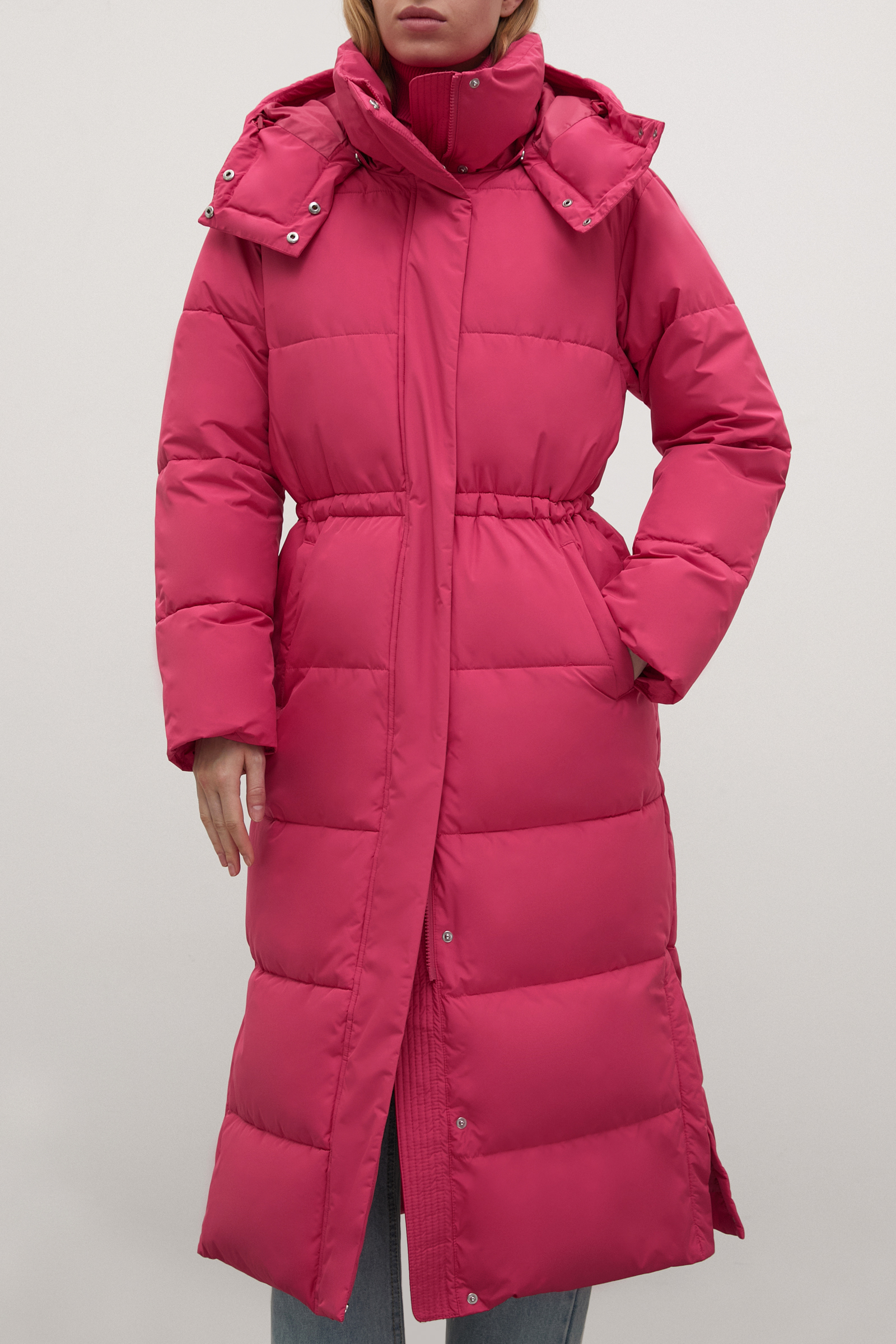 Утепленное пальто с талией на кулиске