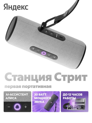 Умная портативная колонка Яндекс Станция Стрит с Алисой, 30 Вт, cерый