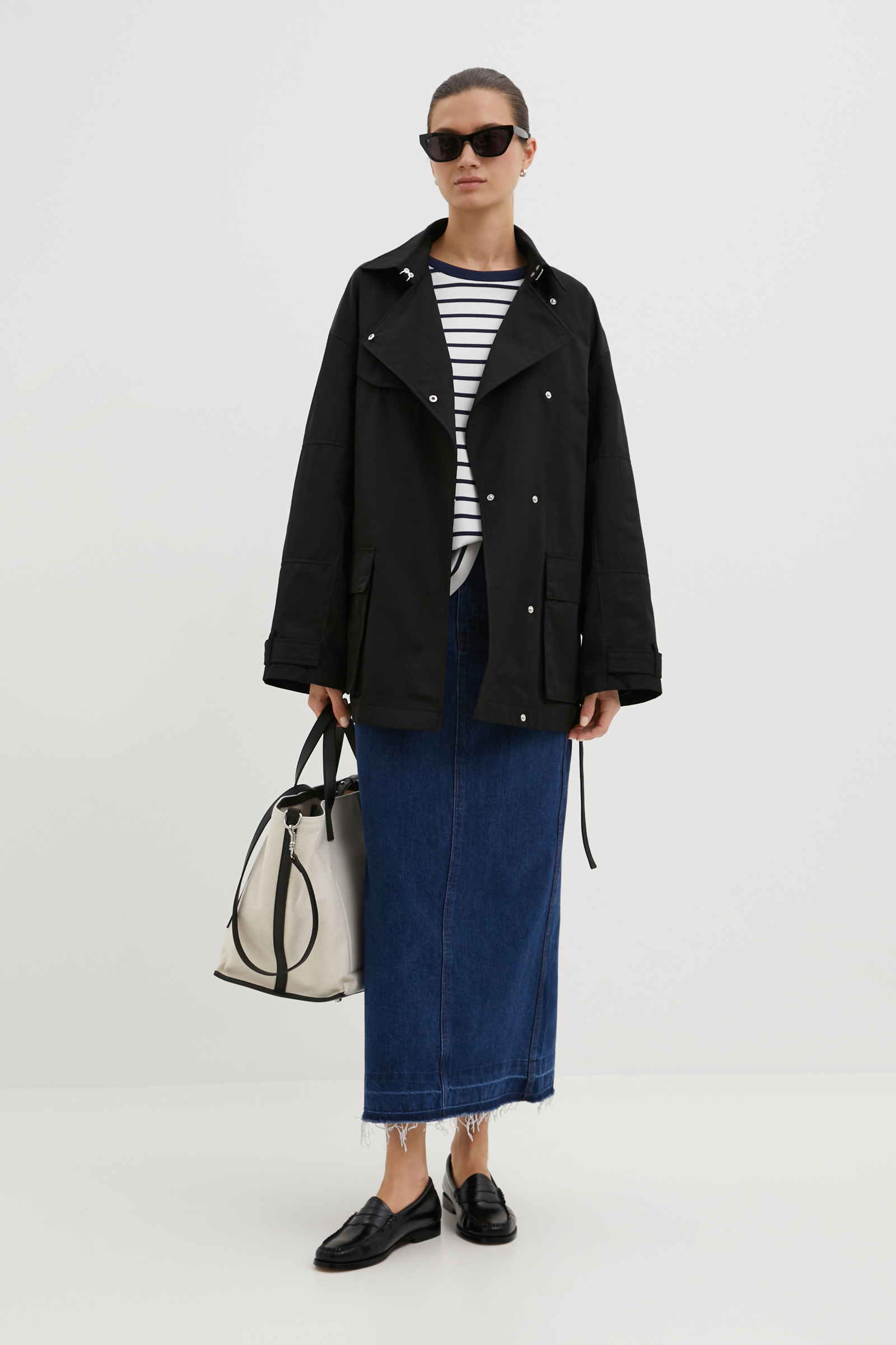 Двубортная ветровка с поясом